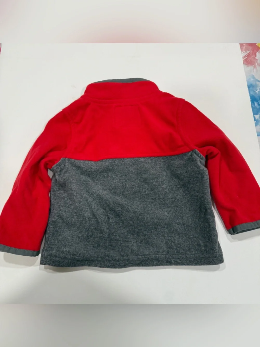 Oshkosh pullover, lightweight fleece sweatshirt, size 9 to 12 months, red & gray